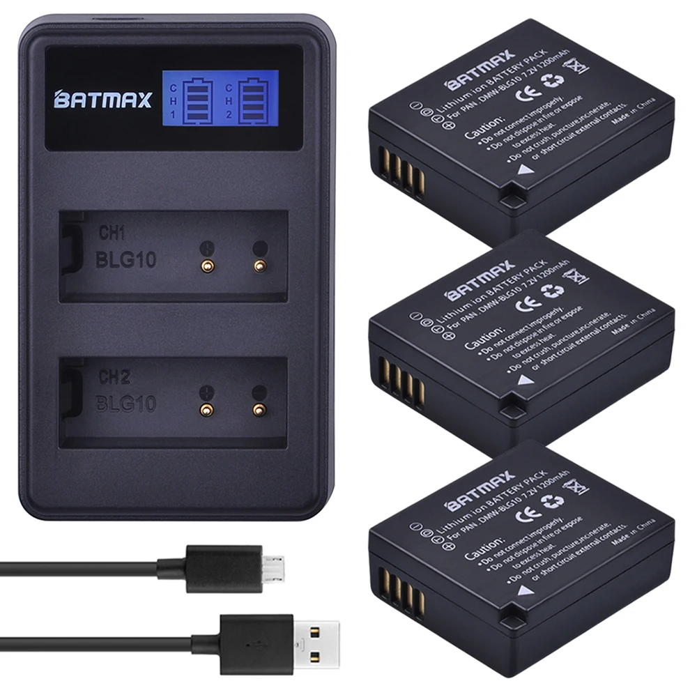 Batmax 3 шт. DMW-BLG10 ДМВ BLE9 DMWBLG10 Батарея+ ЖК-дисплей USB Dual Зарядное устройство для цифрового фотоаппарата Panasonic BLG10E BLG10GK BLG10 DMC-GF6 DMC-GX7 GF6 GX7