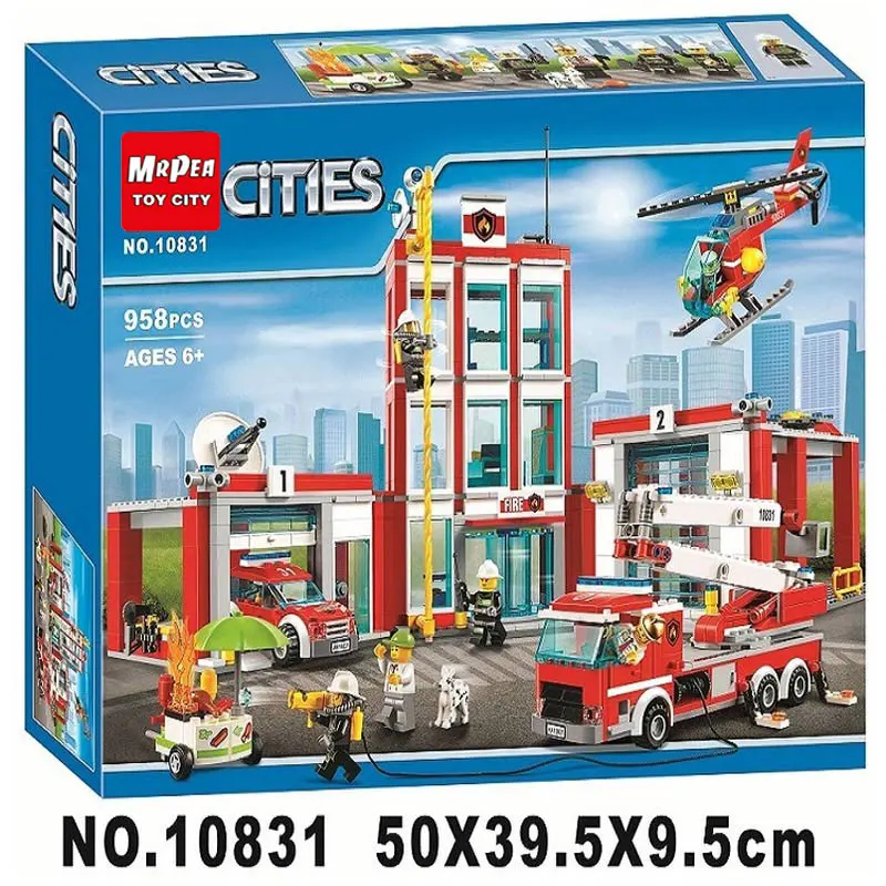 Legoings 60110 958 шт. город серии пожарная станция Модель Building Block кирпичная игрушка для