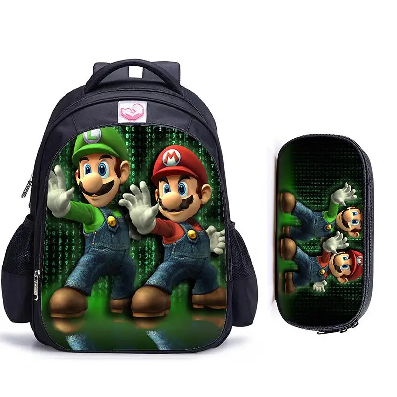 2pcs 023 16 дюймов игры Mario Bros Sonic детские школьные сумки ортопедический рюкзак детский школьный рюкзак для мальчиков и девочек Mochila Infantil сумки с рисунком - Цвет: 2pcs 023
