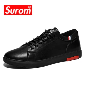 Мужские повседневные кожаные кроссовки Surom, белые классические черные кроссовки на шнуровке, обувь для увеличения роста, 2019