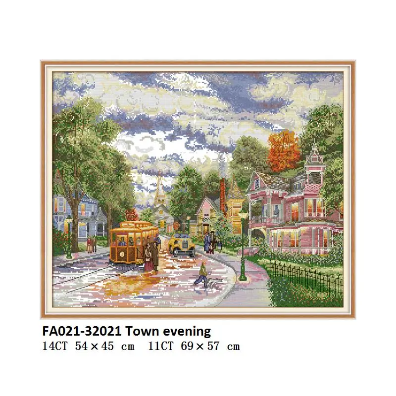 Cross Stitch FA021 Joy Sunday Town вечерняя пейзажная живопись DMC Набор для вышивки крестом Aida тканевый Печатный холст Набор для вышивки крестом рукоделие - Цвет: Cross Stitch FA021