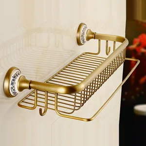 towel rack Античный Матовый Твердый латунный набор аксессуаров для ванной комнаты, Европейский фарфор, аксессуары для ванной комнаты, наборы керамических Ретро товаров для ванной - Цвет: towel rack
