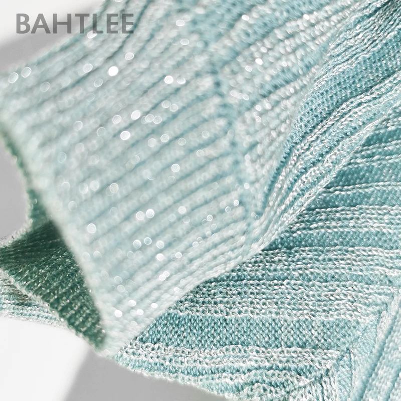 BAHTLEE летнее женское серебряное трикотажное платье с блестками короткими