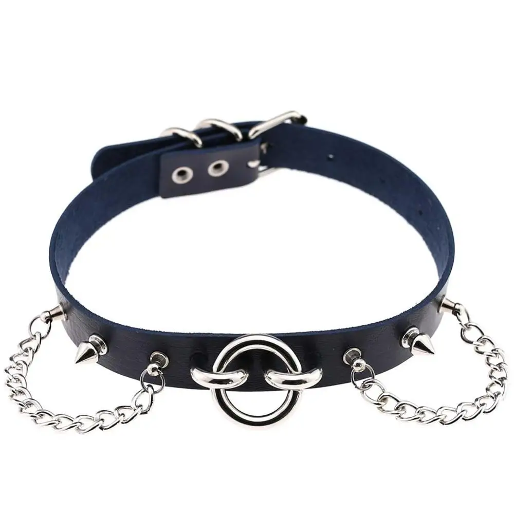 Dark Blue KMVEXO чокер с заклепками и круглым металлическим воротником серебряного цвета кожаный бандаж Готический чокер женское готическое Ожерелье Новинка Панк ювелирные изделия - Окраска металла: Dark Blue