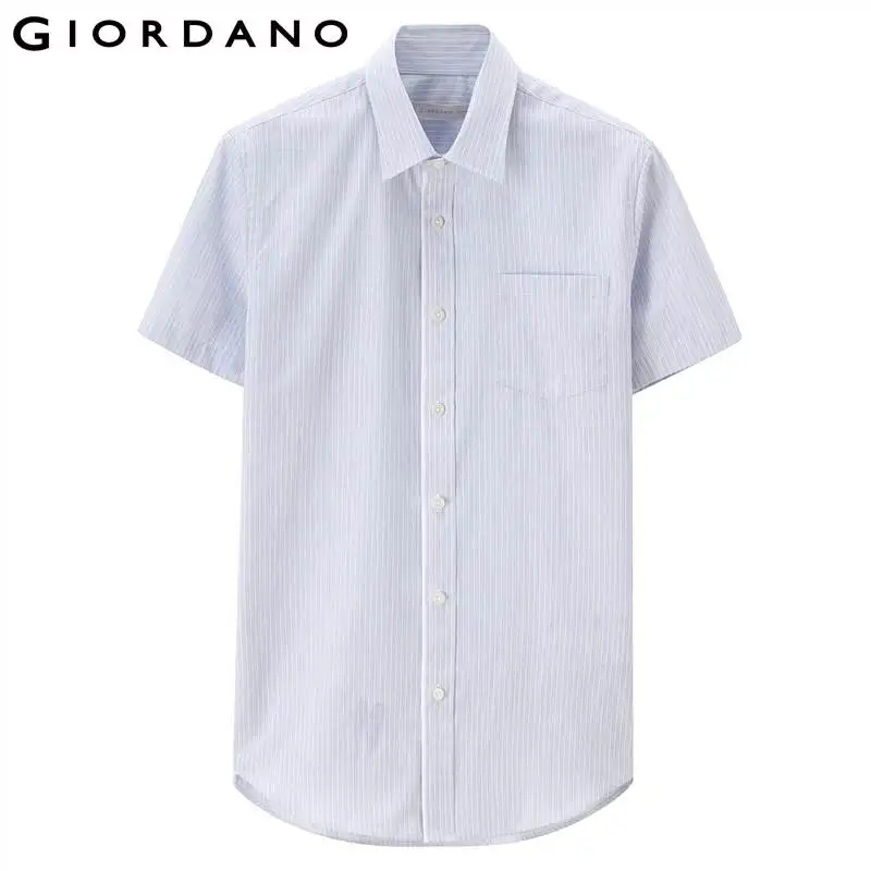 Giordano Мужская рубашка с коротким рукавом мужская накладным карманом изогнутым