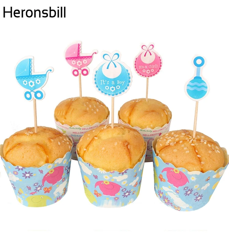 Heronsbill 18 шт. бумажные топперы для кексов украшения для детского душа вечерние принадлежности для мальчиков и девочек