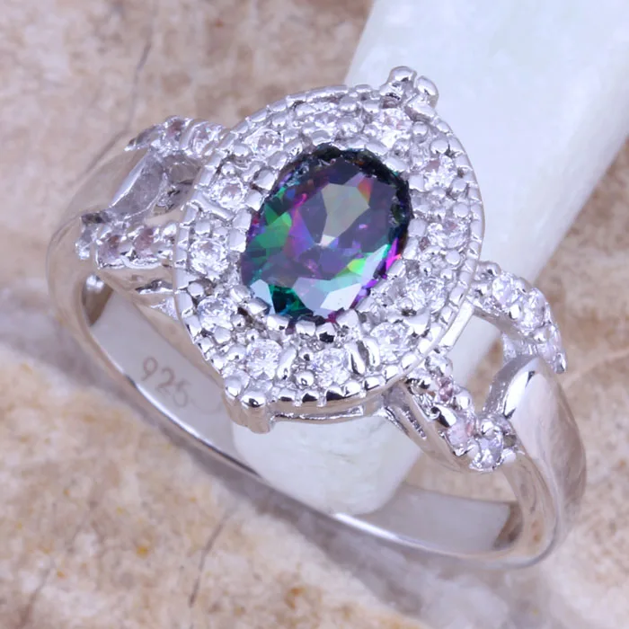 Женское посеребренное кольцо с радужным фианитом Размер 6 / 7 8/9 E830|ring size|women ringsring