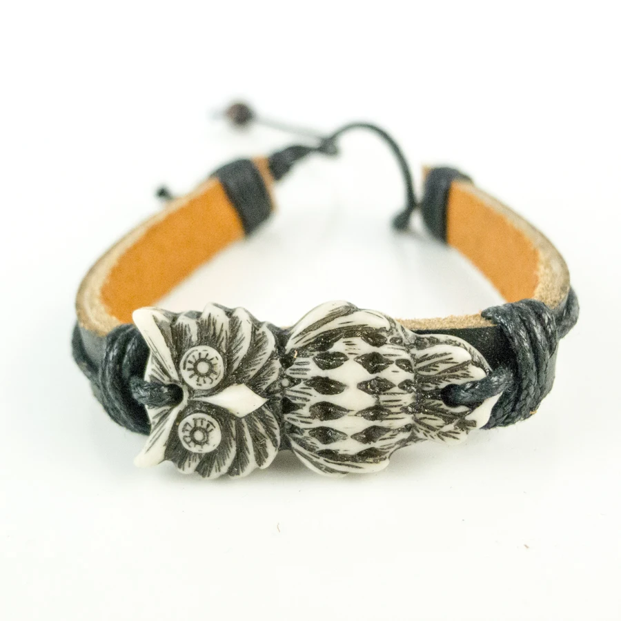 Сова мужской кожаный браслет ограничения яка кости материал искусство винтажные