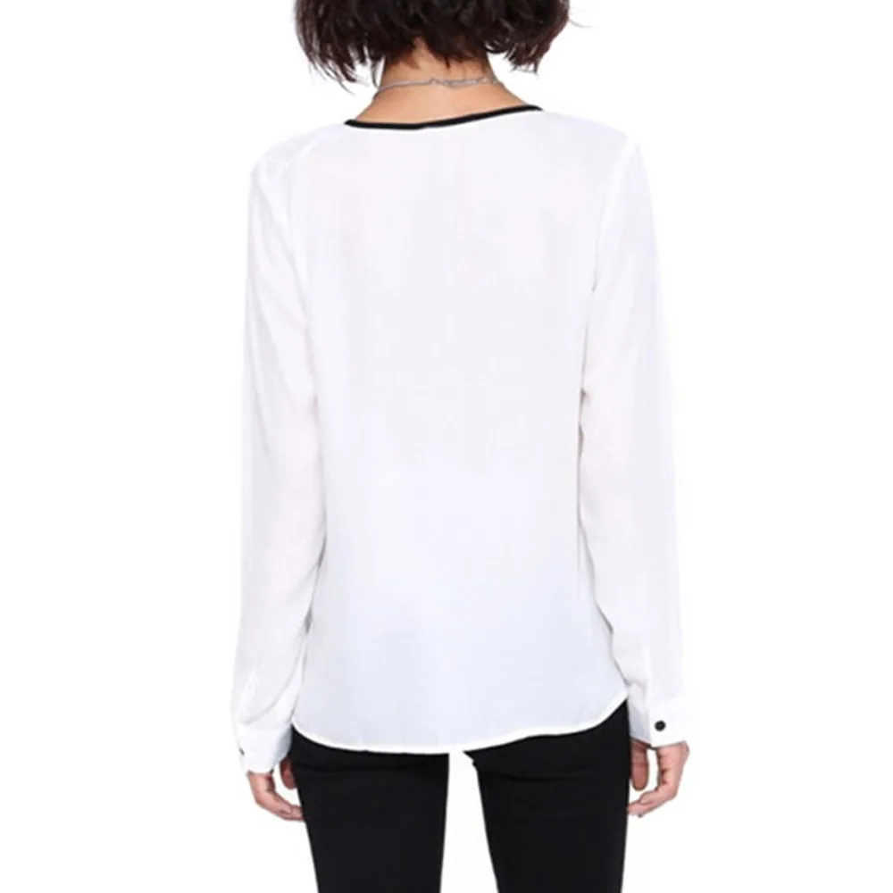 Мода 2016 Женская Повседневная Свободная белая шифоновая блузка с длинным рукавом