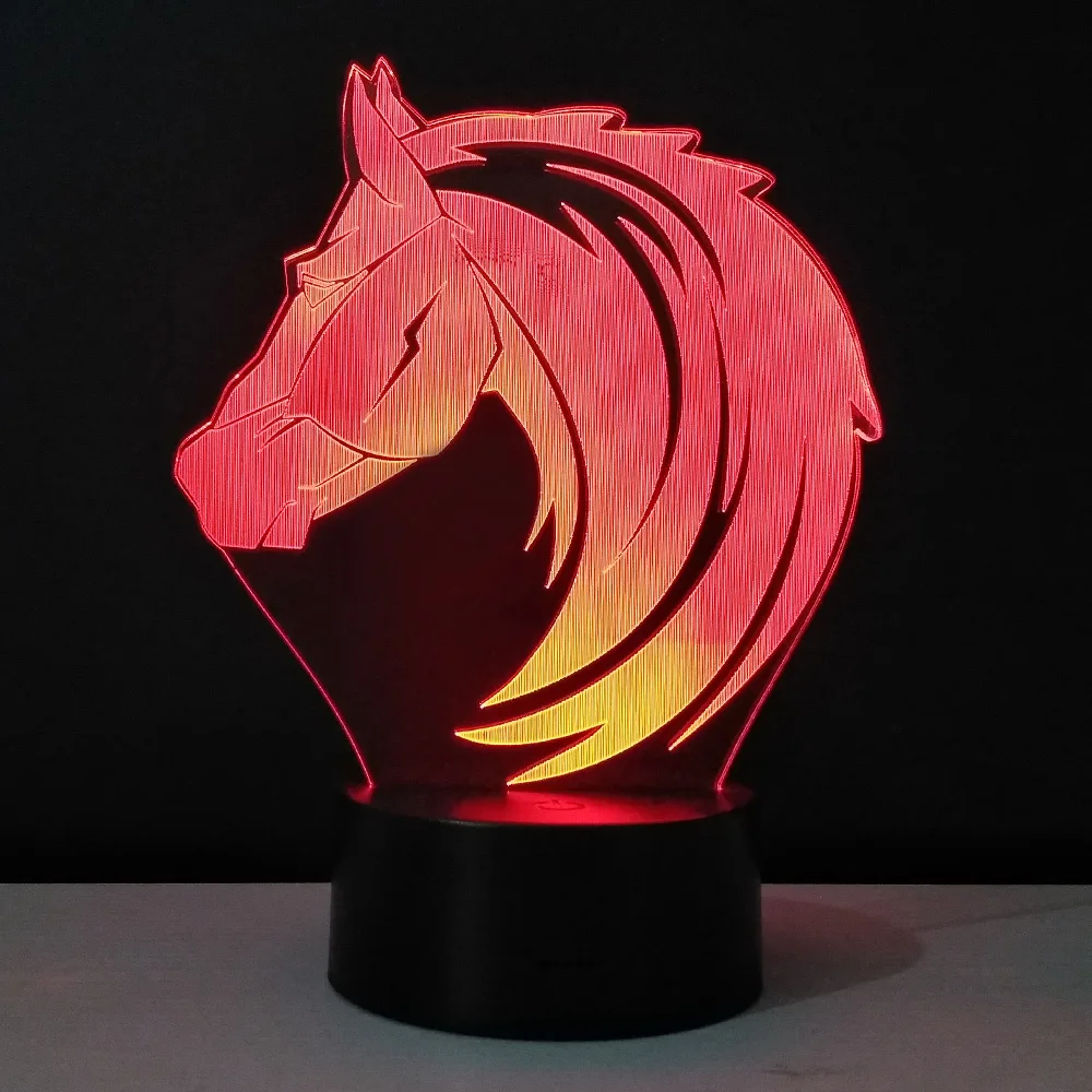 Светодиодный ночник с головой лошади 3D настольная лампа RGB цветные Veilleuse для