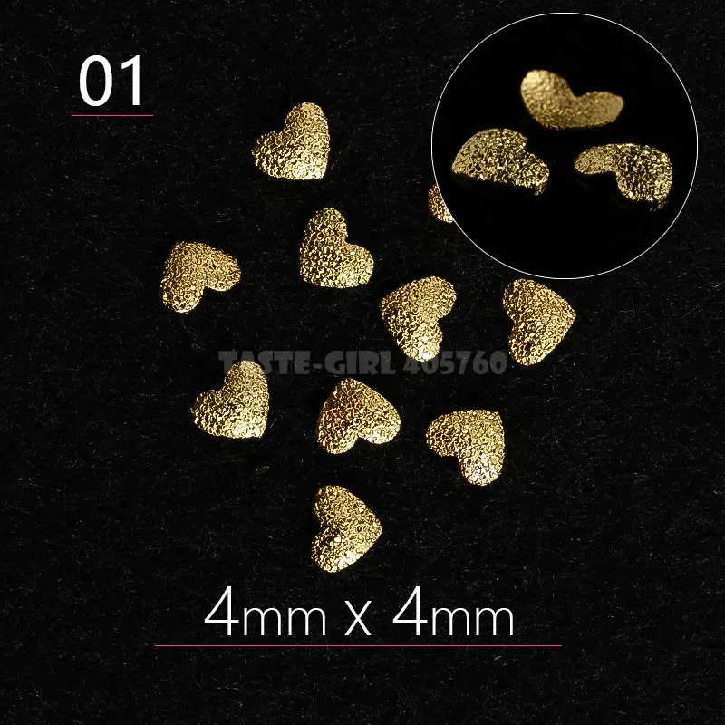 1. Heart 4x4mm Gold 500 шт./упак. матовый цвет серебристый, Золотой 3D прямоугольник Triagnle в форме квадрата в форме звезды с голубыми овальными висячие серьги с металлическими заклепками; Нейл арт драгоценные камни оформление «сделай сам» с заклепками - Цвет: 1. Heart 4x4mm Gold