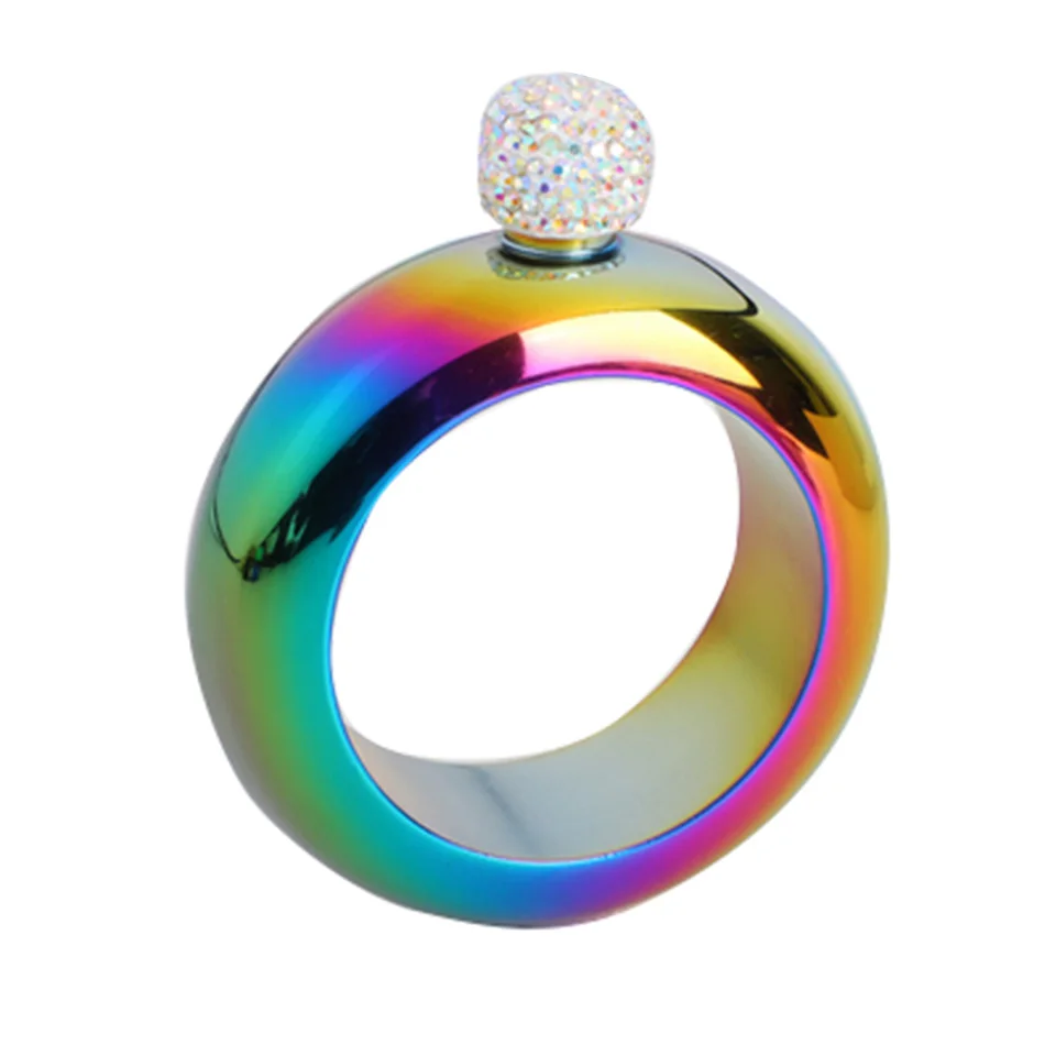 Diamond Colorful Браслет Transhome, фляжка 3,5 унций, нержавеющая сталь, фляжка, кольцо, 100 мл, фляга для вина, для виски, с воронкой, браслет, бутылка для бара - Цвет: Diamond Colorful