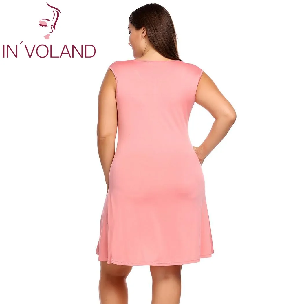 Женское платье туника IN'VOLAND базовое однотонное без рукавов с вырезом на L 4XL|vestidos