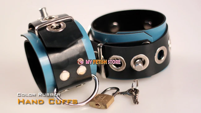 

(DM5531) 100% Natural Latex Pure Handmade Rubber Hand/Wrist Cuffs Blue The Alternative Slave Bandage Can Be Locked Rubber Fetish