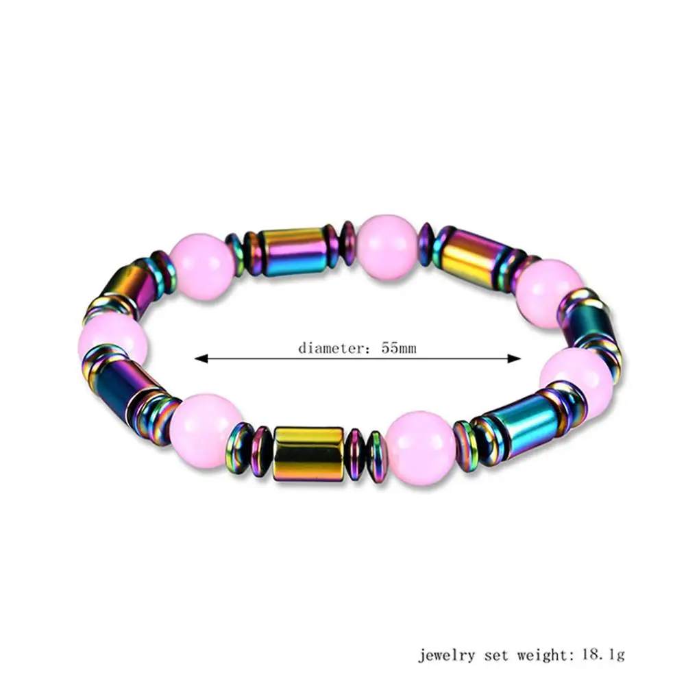 Magnetic Hematite Bracelet 55mm Female Pink Round Inlaid Beads Bead For Women Jewelry Gift | Украшения и аксессуары