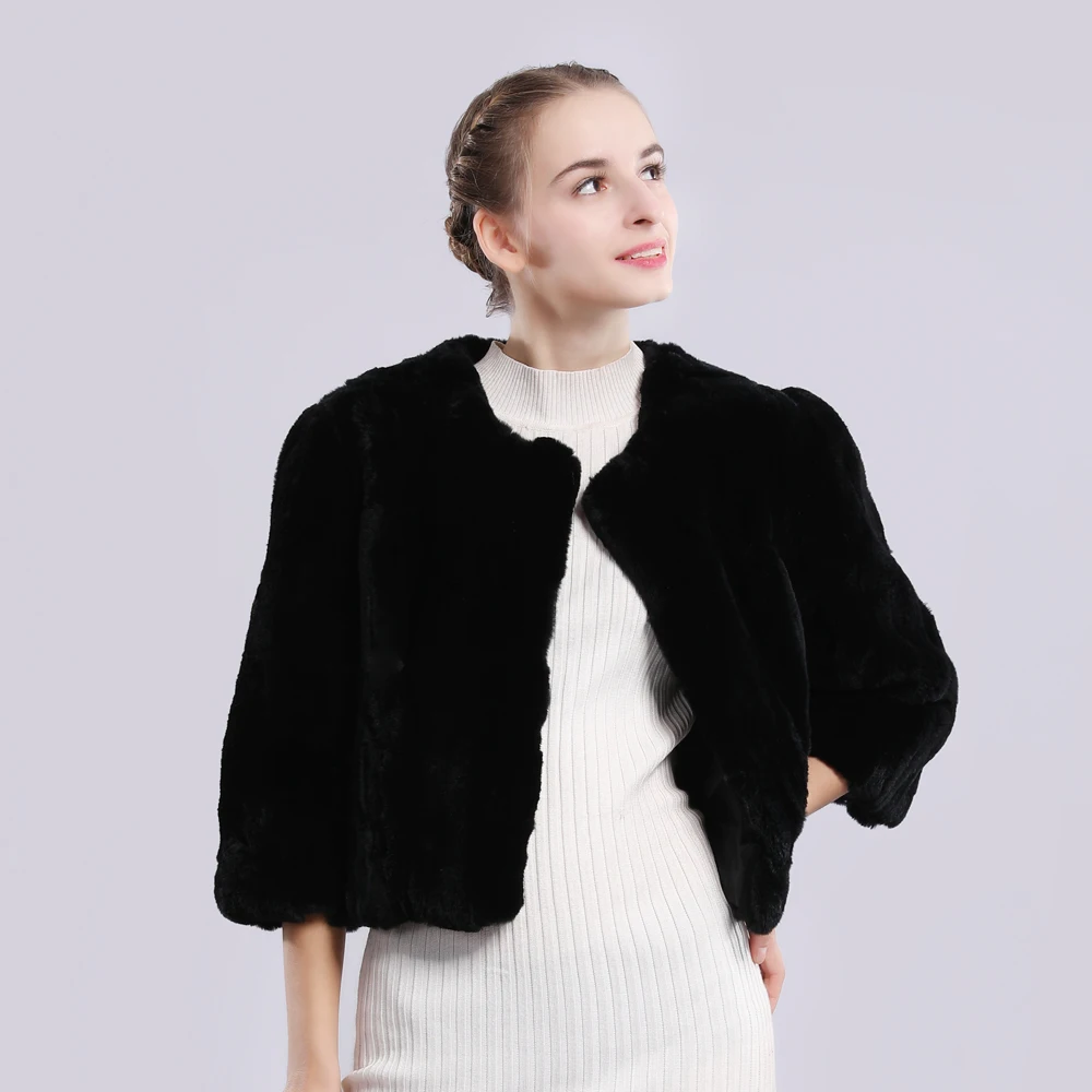 Женская Шуба из натурального меха кролика Рекс короткая шуба для осени и зимы |