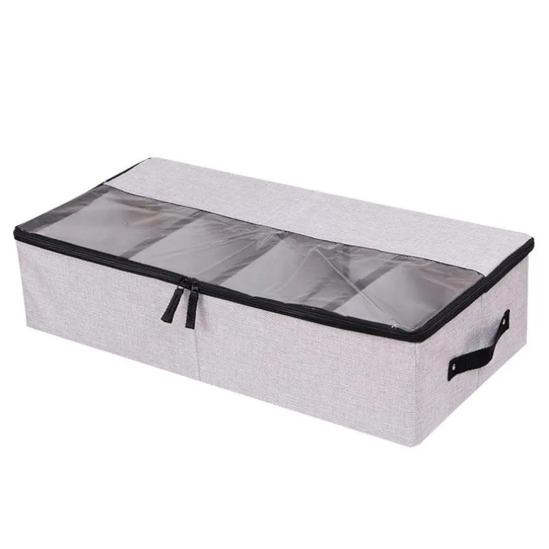 

New Detachable Foldable Shoe Storage Box Wardrobe Closet Organizer For Sock Bra Underwear Linen Cotton UnderBed Organizer Box