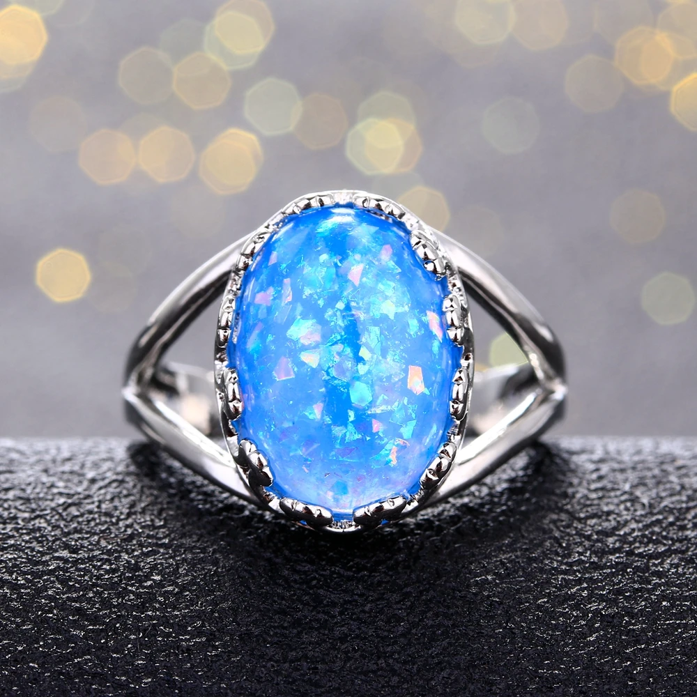 Горячая Распродажа, овальные кольца с Синим Опалом, ювелирные изделия GemstoneJewelry, женские вечерние кольца, модные обручальные кольца, дропшиппинг, полный размер 6-10