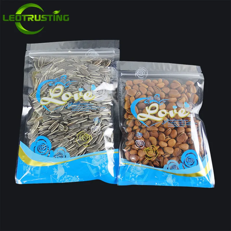 

Leotrusting 100pcs Flat Bottom Plastic Ziplock Bag Clear Blue Love Bag Coffee Snack Cookie Packaging Bag Plastic Gift Bags