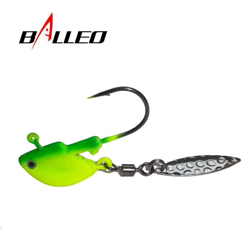 

BALLEO 4pcs/lot Lead Head Hook with Spinner Spoon 4g 7g 10g 14g 21g 3D eyes Fish Lifelike Jig Head Hook