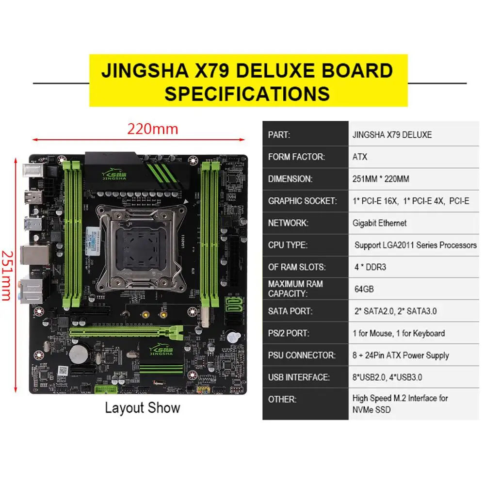 X79 материнская плата 2011 ATX основная плата USB3.0 SATA3.0 PCI-E 16X NVME M.2 SSD поддержка памяти REG ECC и процессор ЦП E5