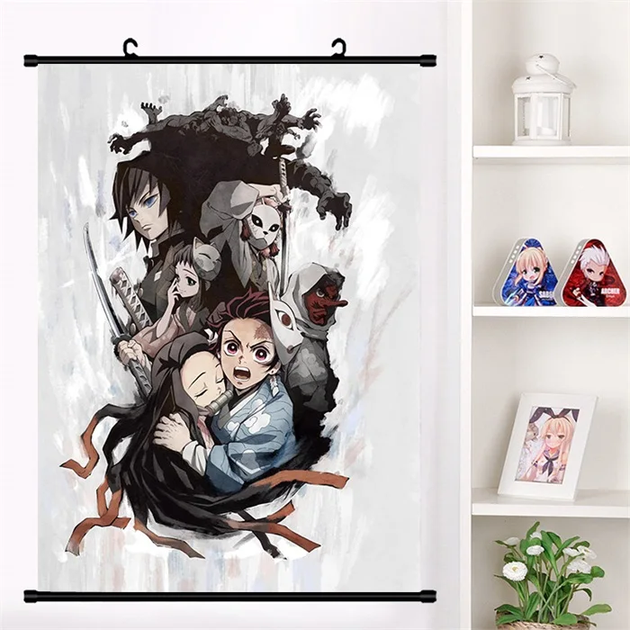 W Японское аниме Demon Slayer: Kimetsu no Yaiba Kamado Tanjirou Kamado Nezuko настенный свиток плакат Настенные подвесные плакаты домашний декор - Цвет: W