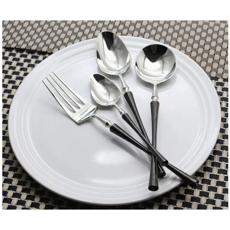 Новые двухцветные столовые приборы из нержавеющей стали черные и Серебристые