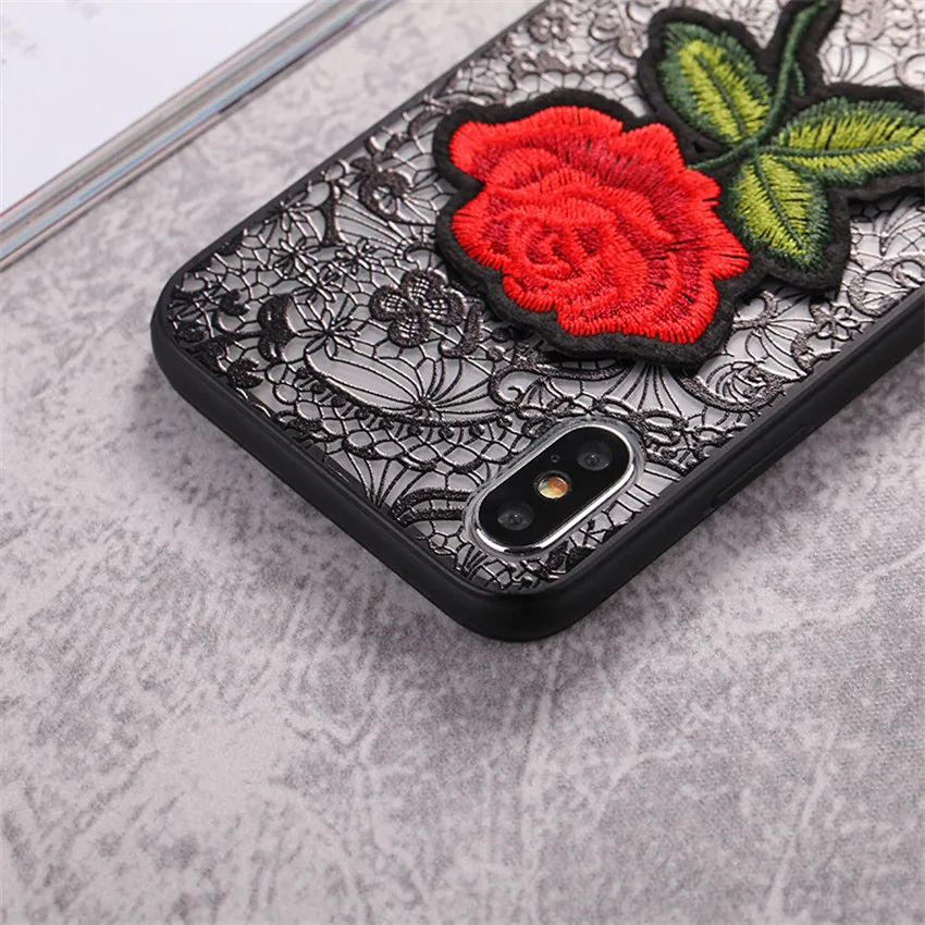 luxury cute Fashion Rose Flower hard PC Phone copy cover coque case For Apple iPhone 7 8 6 6s 5 5s SE Plus Woman Lace |