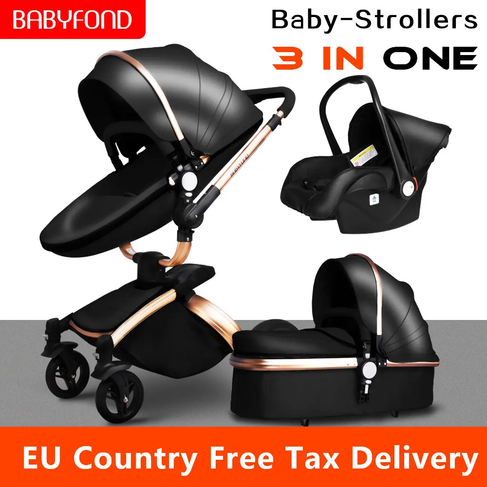 EU certification newborn Luxury 3 in 1 Baby stroller Brand baby PU Leather Pram EU safety Car Seat Bassinet newborn 0-3 year