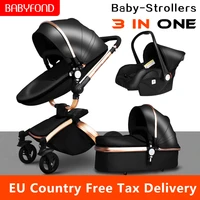 eu certification newborn luxury 3 in 1 baby stroller brand baby pu leather pram eu safety car seat bassinet newborn 0 3 year