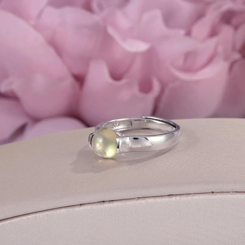 Rings For Women Prehnite Fine Jewelry S925 Silver Sterling 7*7mm Natural Green Oval Gemstone Adjustable Ring Bijoux R-PR006 | Украшения и