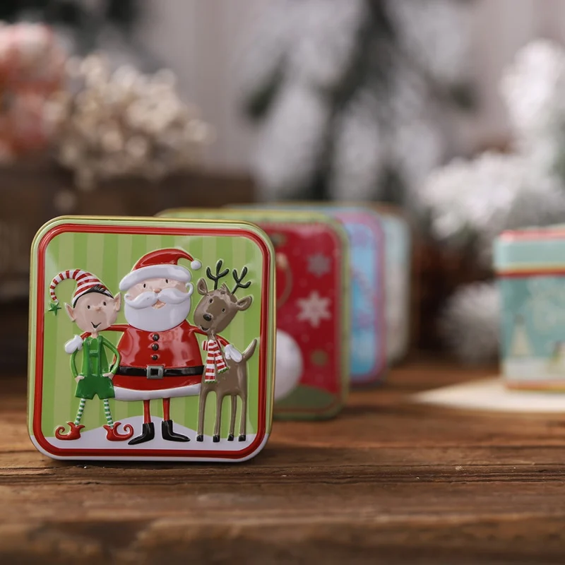 2020 Рождество navidad тиснение пустые банки конфеты жесть печенья подарок контейнер