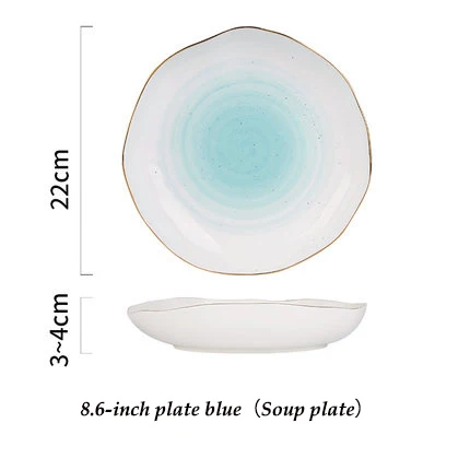 8.6-inch plate blue Европейский стиль, французский стиль, Золотая оправа, керамическая тарелка, рыбные блюда для бифштекса, западное блюдо, десертная тарелка, миска для риса, Phnom Penh, серия - Цвет: 8.6-inch plate blue