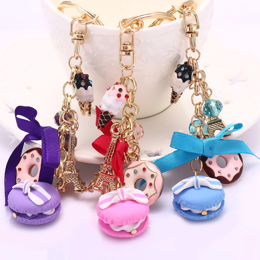 Новинка брелок модный со стразами в виде торта макарона французского ладури