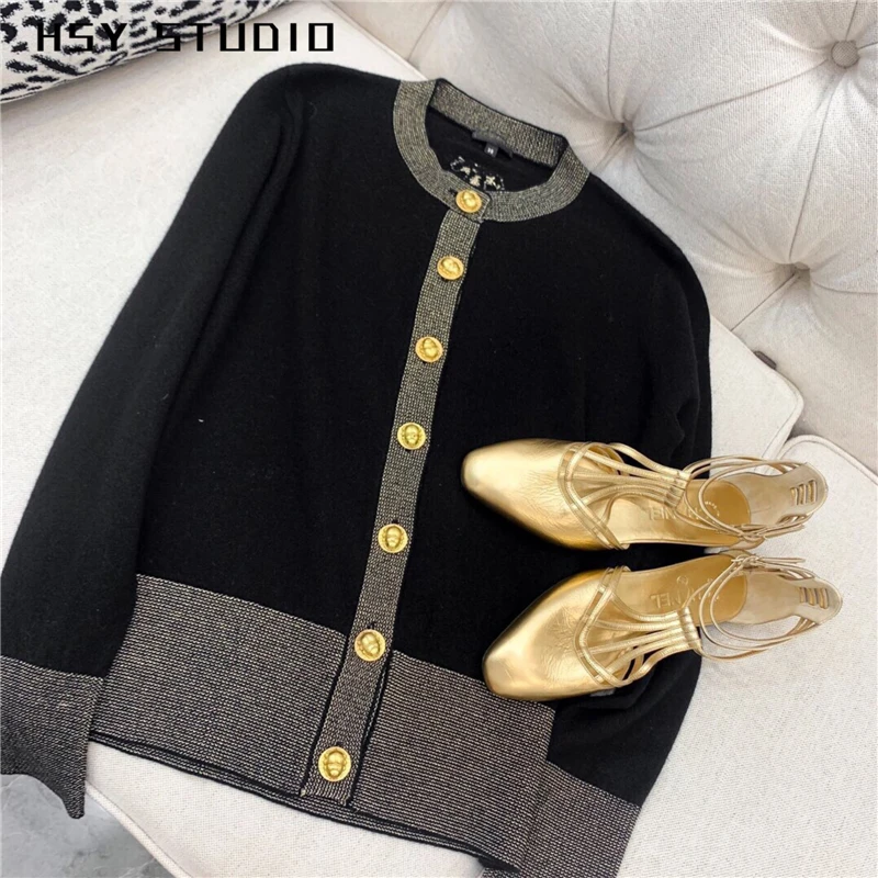 【HSY studo】 2019 Осень Новый элегантный женский цех Серый кардиган с длинным рукавом