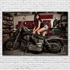 Постеры на стену с изображением девушки и винтажного мотоциклиста в стиле ретро, художественные картины на холсте для декора гостиной