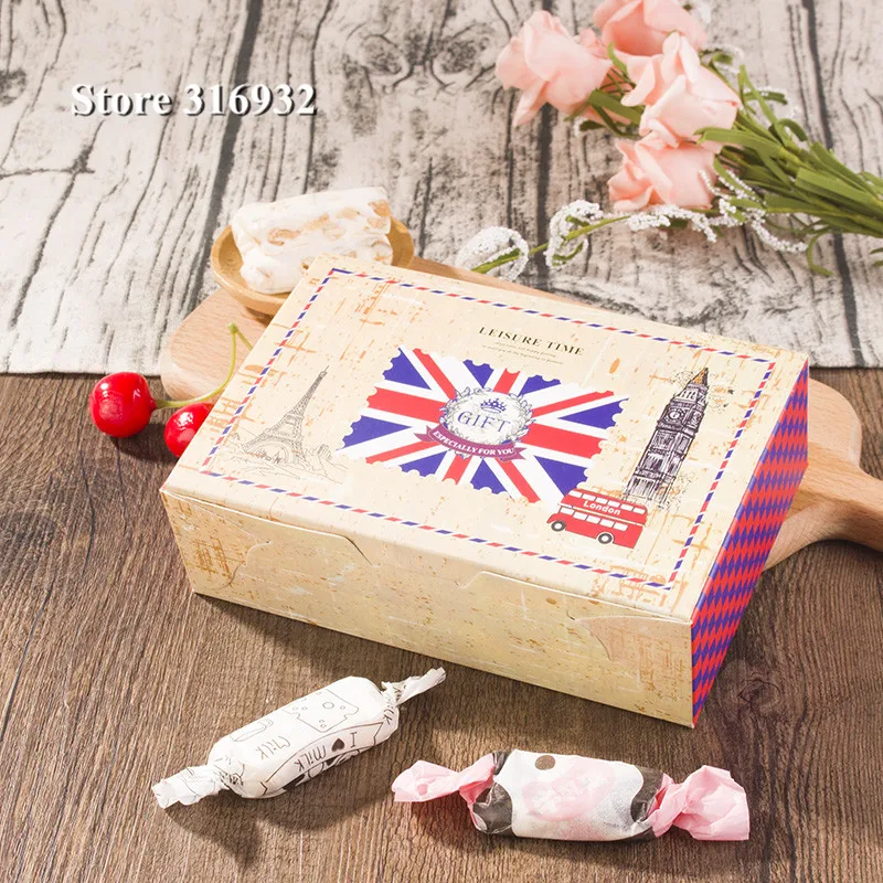 

British Style Union Jack Decoration Long Cookie Biscuit Cake Boxes Candy Party Gift Package Box Supply Favors