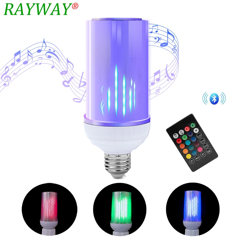 

220V 110V Bluetooth Lamp Speaker Dimmable LED Music Playing Lamp 8W E27 E26 Flame Talking Bulbs With 24 Keys Remote Controller