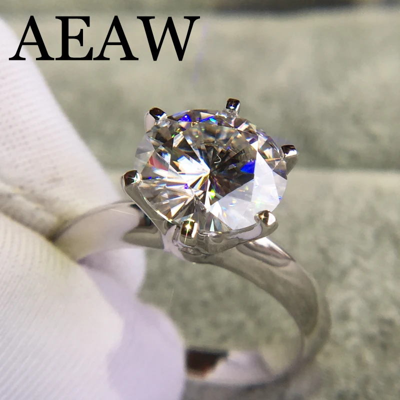 

14K White Gold Plated Silver 3.0ct 9mm Round Cut G Moissanite Engagement Ring Anniversary Ring Moissanite Ring For Women