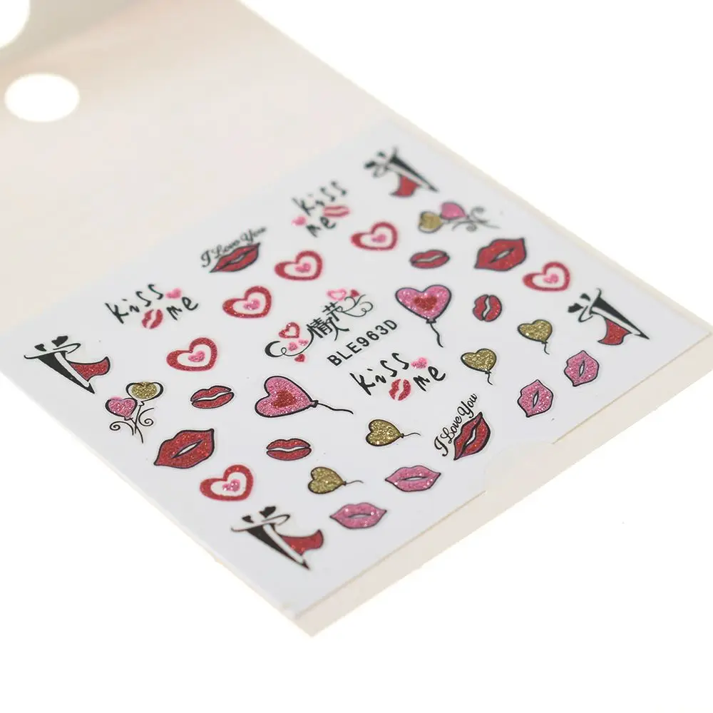 

2pcs Nail Art Stickers Decals Nail Transfers Valentines Lips Bows Love Hearts Stationery Sticker Gift HOT