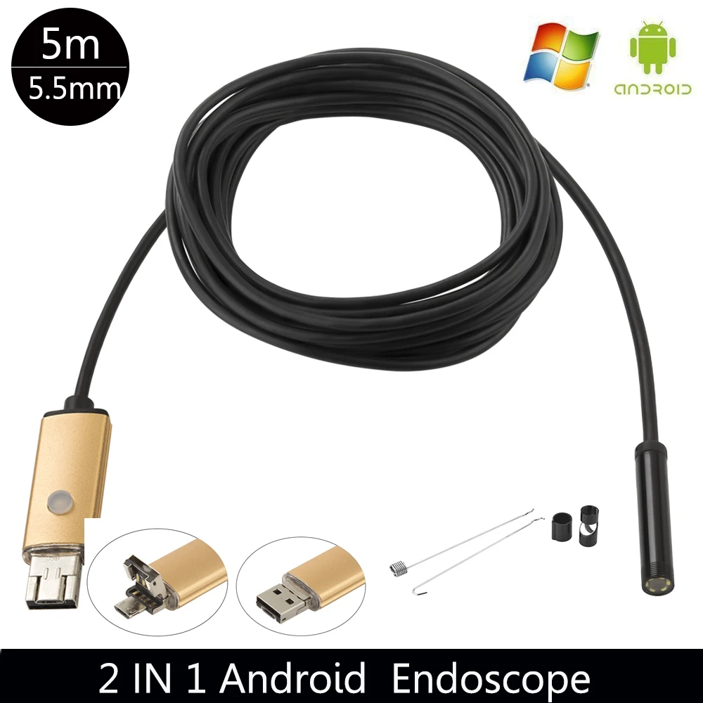 Автомобильный usb эндоскоп JCWHCAM Водонепроницаемый 5 мм с линзой для Android микро