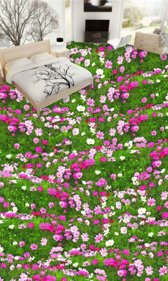 

3 d pvc flooring custom wall sticker 3 d plant flowers and grass 3 d bathroom flooring painting photo wallpaper for walls 3d