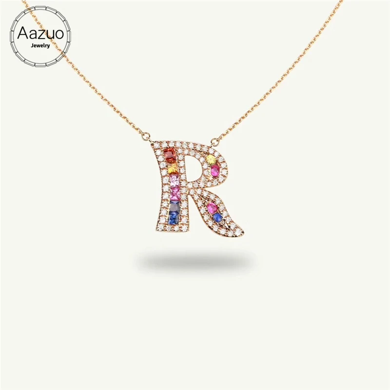 

Aazuo 18K Rose Gold Natural Coloured Gemstone Real Diamond Initial Lucky 26 Letter Free Pendent Necklace gifted for Women Au750