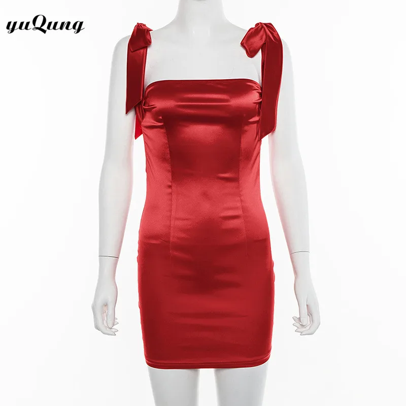 Yuqung женское сексуальное облегающее платье из искусственного атласа без бретелек