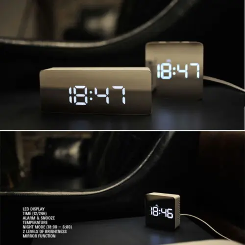 Мини LED зеркало будильник цифровые электронные настольные часы Wake Up light без радио