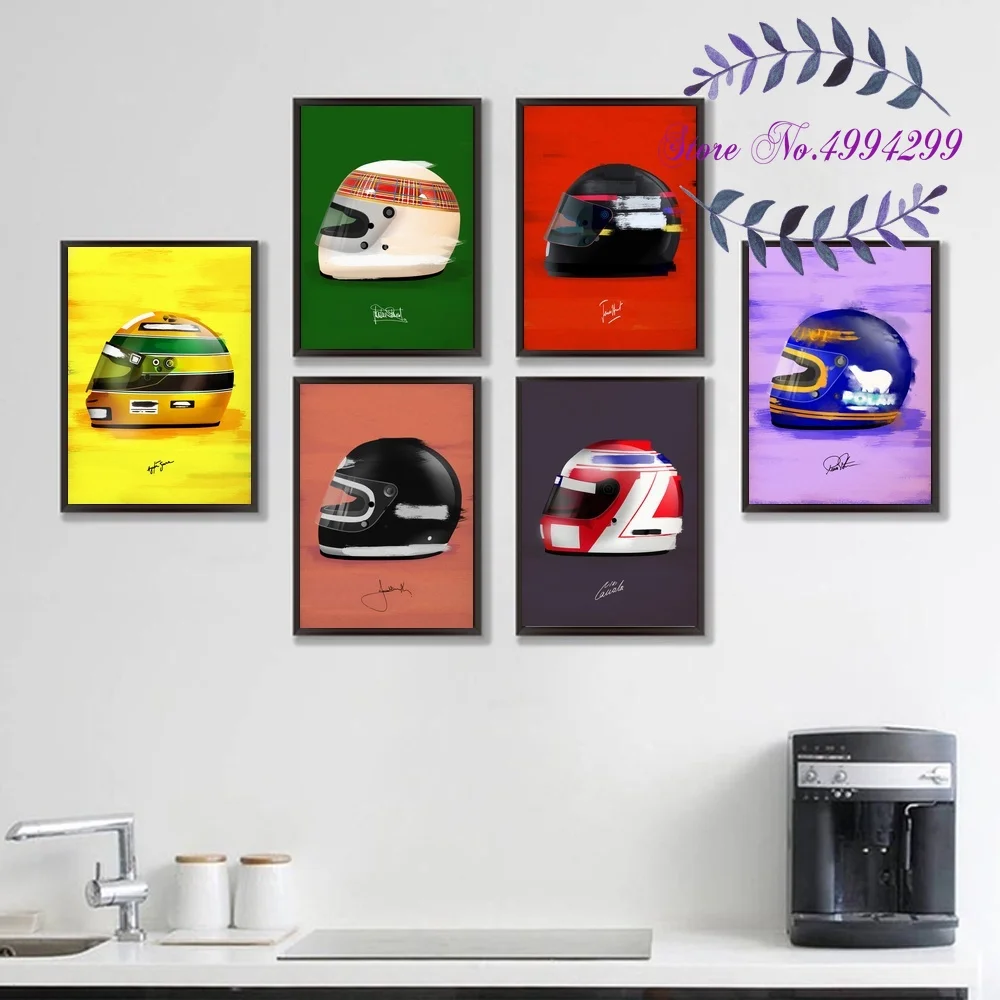 F1 шлемы гоночный автомобиль супер звезда Ayrton Сенна плакат холст искусство печать