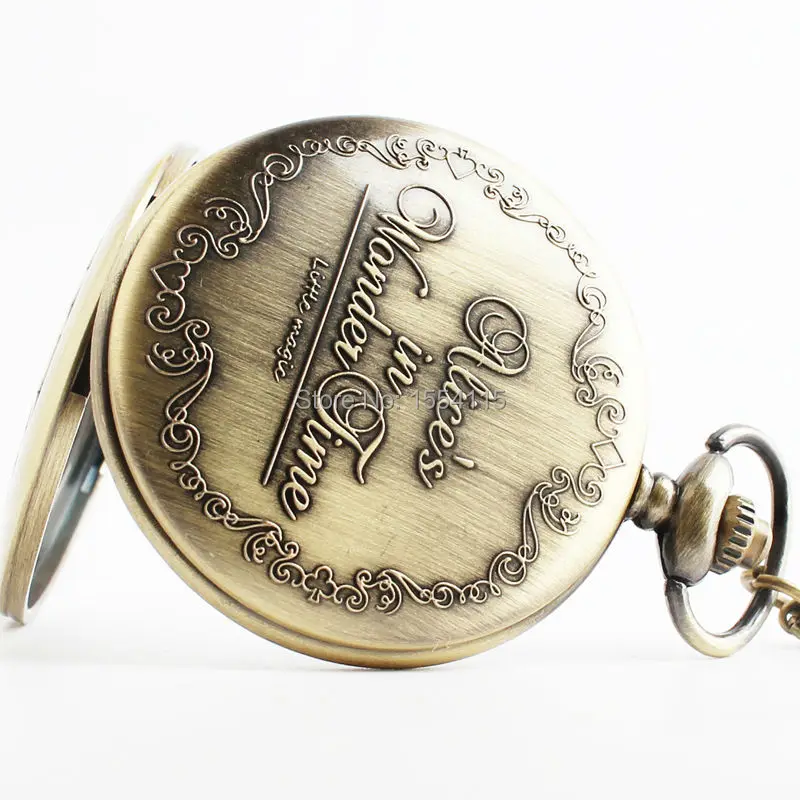 100pcs/lot Hot Sale Bronze Quartz Pocket Watch Top Quality Analog Alice in Wonderland Flip Watches Wholesale | Наручные часы