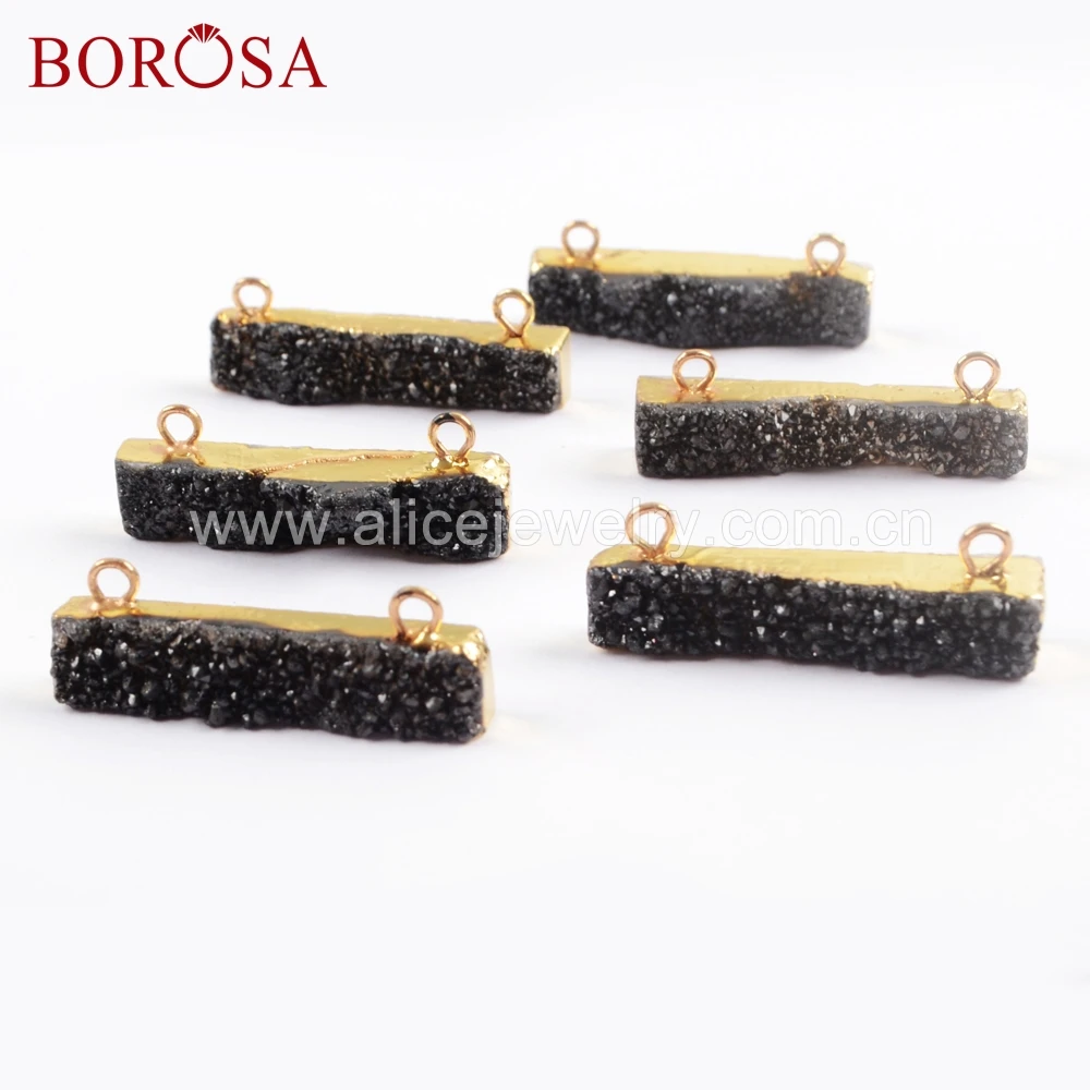 BOROSA оптовая продажа из друзы двойные петли Подвески прямоугольные Золотые