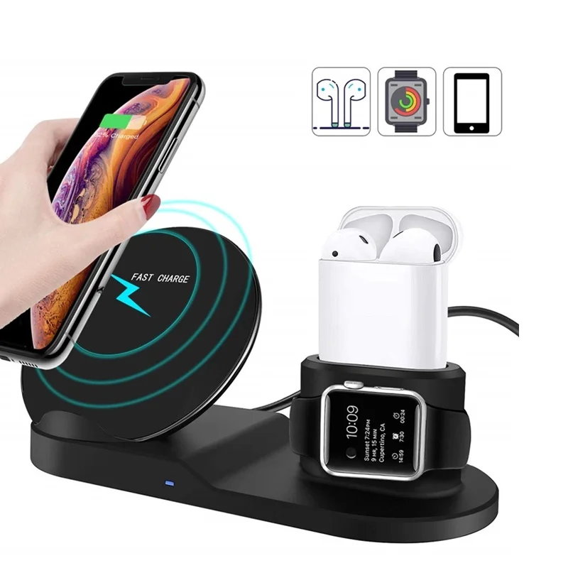 Black Tongdaytech 10 Вт Qi Беспроводная зарядная подставка для Iphone X 8 11 Pro Max быстрая зарядная док-станция для Apple Airpods Watch 5 4 3 2 1 - Тип штекера: Black