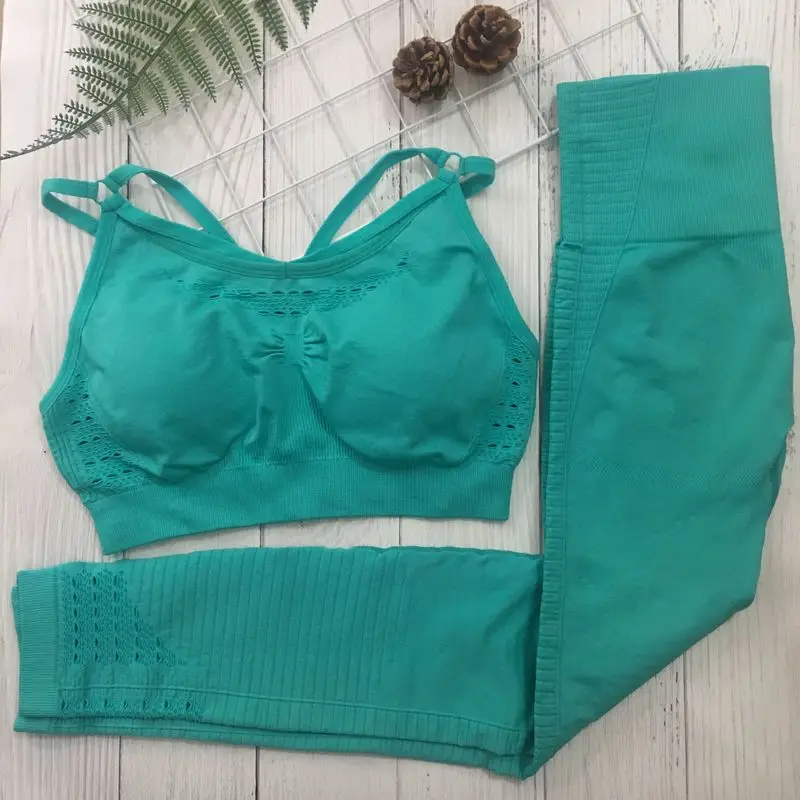 2 шт. комплект для йоги энергетические бесшовные леггинсы и бюстгальтер Женская